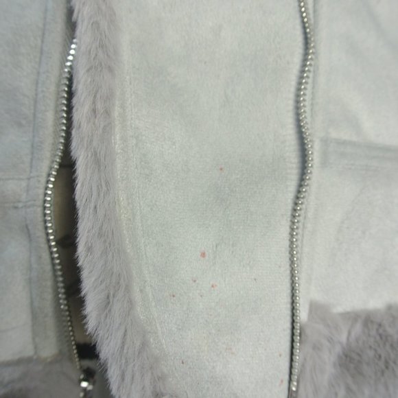 Hollister Biker Jacket Small Faux Suede Fur Grey Plush Super Soft NEW With Defec - Picture 9 of 14